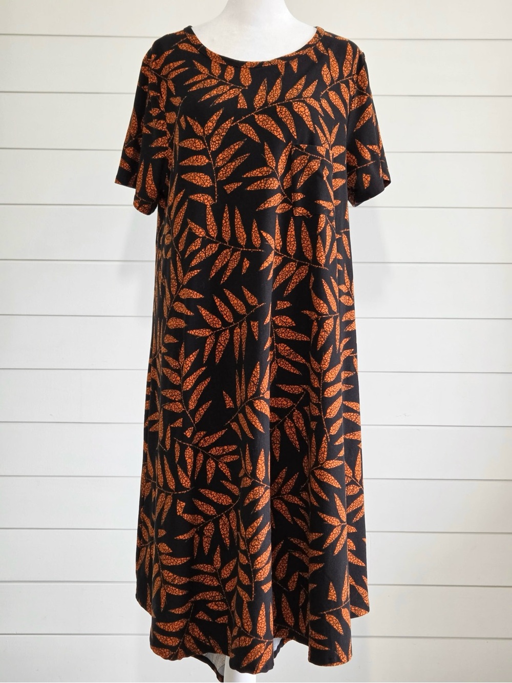 LuLaRoe Black Dress with Orange‎ Leaf Print